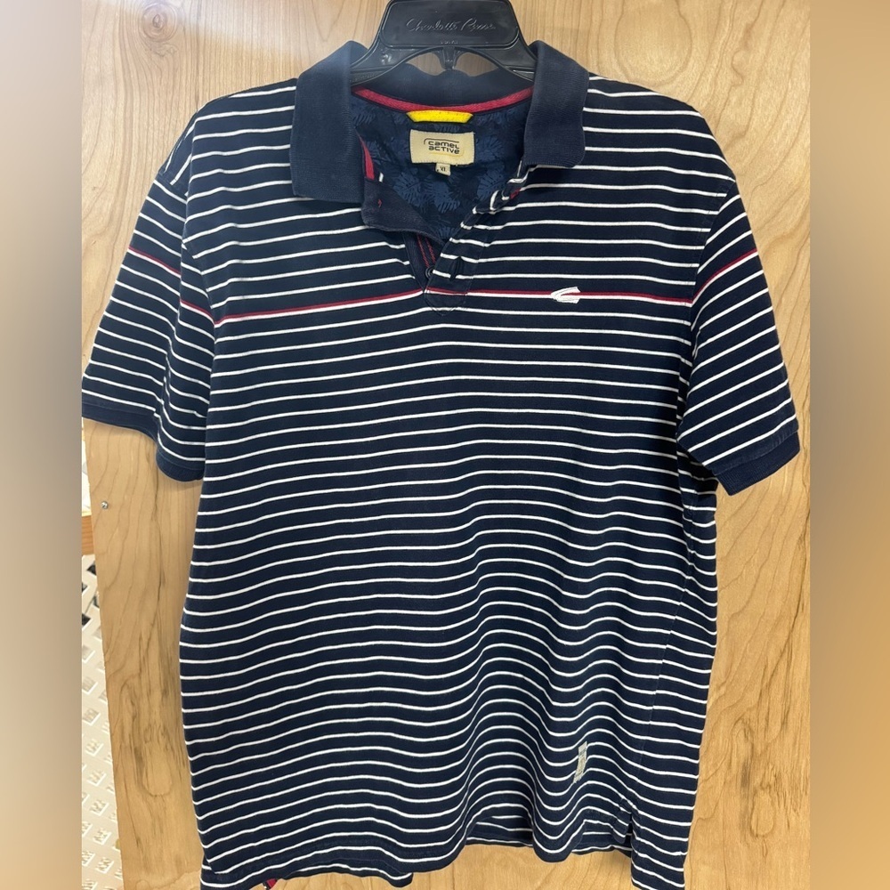 Camel Active VTG Men Blue & White Striped Short Sleeves Polo Shirt Sz XL
